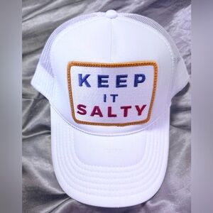 NWTWhite Trucker Hat with 'Keep It Salty' Patch